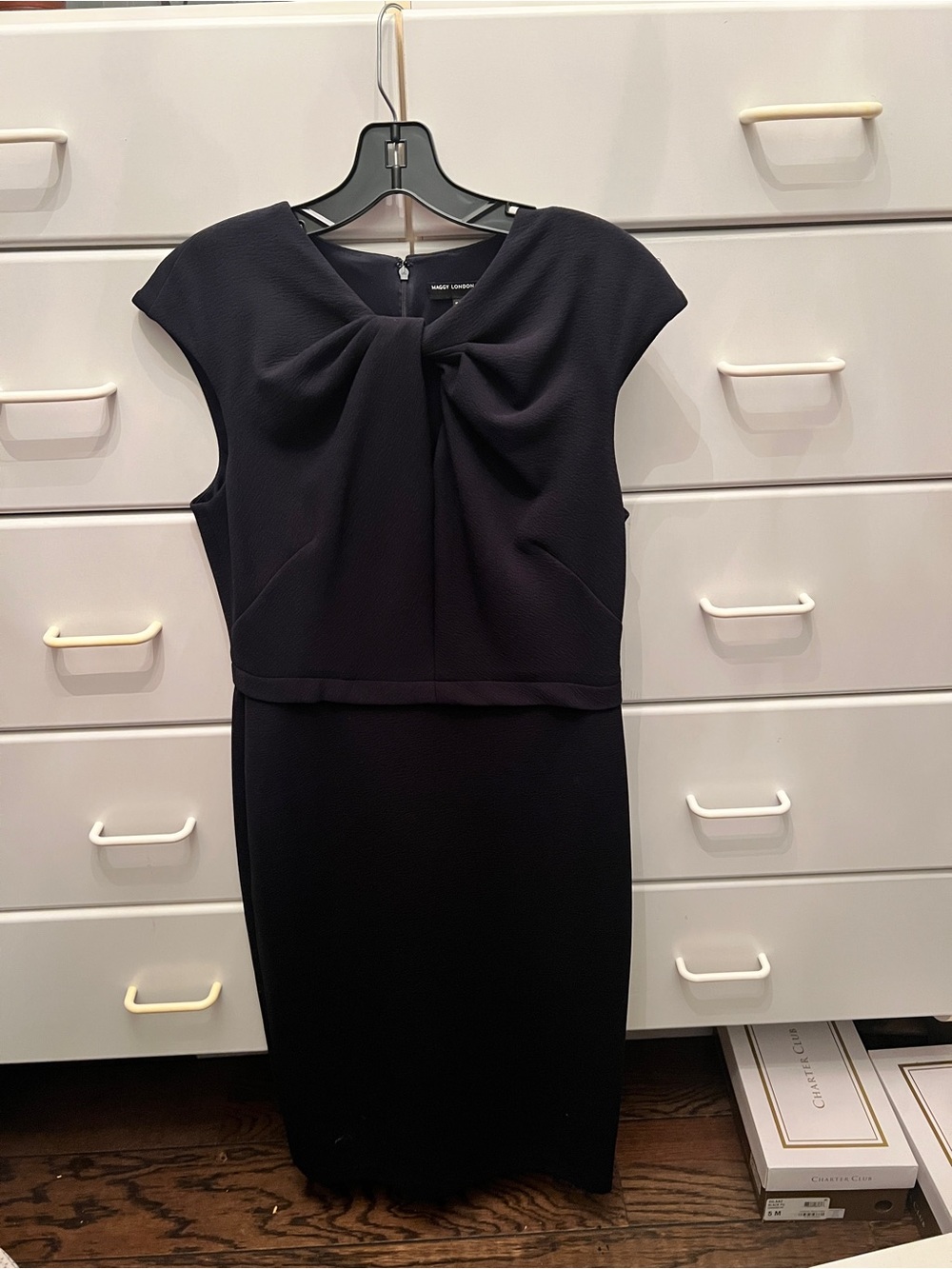 Maggy London Navy Twist-Detail Midi Sheath Dress